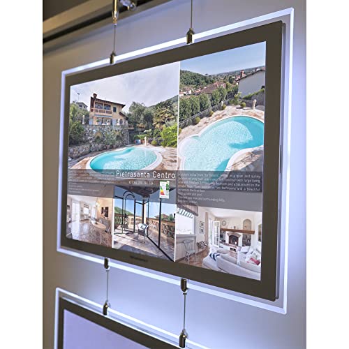 Vetrineinsieme.it Kit 8 espositori luminosi LED da vetrina formato A3 Cristal per agenzie immobiliari