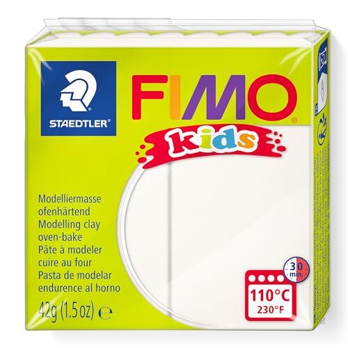Staedtler FIMO KIDS, pasta modellabile termoindurente, per bambini, panetto da 42 grammi di colore bianco, 8030-0