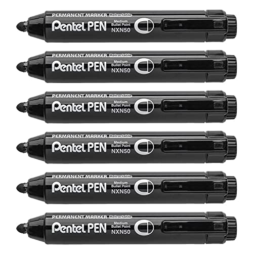 Pentel Set di 6 pennarelli permanenti NXN50 retrattile, nero