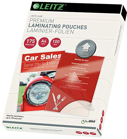 Leitz Pouch per la Plastificazione a caldo con Tecnologia UDT (Unique Direction Technology), Formato A4 , Spessore 2x175 micron, 100 pezzi,