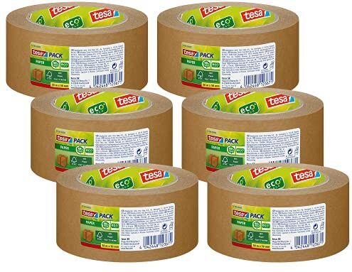 Tesa pack Carta ecoLogo Nastro da imballaggio in Carta Ecologica, 60% di materiale organico Marrone 6x 50 m x 50 mm