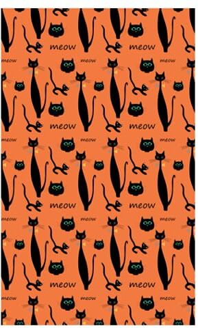 Halloween-Themed Blank Journal with borders – Orange Background with Mid-Century Modern Atomic Black Cats (150 pages)