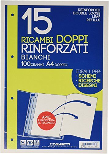 Blasetti Ricambi DOPPI ideali per schemi, ricerche, disegni. Fogli formato A4 doppio, carta da 100gr, con fori d'archiviazione BCO