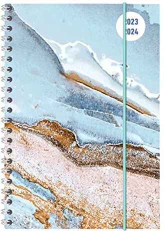 Alpha Diario Agenda Scuola Collegetimer 2023/2024, Settimanale, Spiralata, 15x21 cm, Blue Marble, 224 Pagine