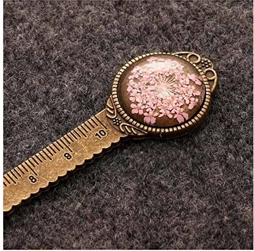 Generic Segnalibro 1 pz creativo retrò bronzo rotondo segnalibro 10 cm righello vintage metallo colorato fiore di vetro gemme di vetro come pennarello della pagina del libro Segnalibro in Metallo (Size : Pin