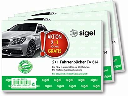 Sigel Set di 3 diari di viaggio per auto, formato A6 orizzontale, 80 pagine), per Germania e Austria, riconosciuti dall'ufficio finanziario