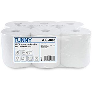 Funny Asciugamani Arrotolati, 2 Veli, 450 Fogli, Bianco, 20 cm, 6 Pezzi Funny Asciugamani Arrotolati, 2 Veli, 450 Fogli, Bianco, 20 cm, 6 Pezzi