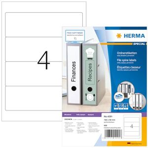 HERMA Etichette autoadesive per dorso del dorso, 4 etichette per foglio A4, 1400 fogli, 192 x 59 mm, 5600 etichette, etichette vuote per cartelle ad arco con leva, etichette adesive per stampanti HERMA Etichette autoadesive per dorso del dorso, 4 etichette per foglio A4, 1400 fogli, 192 x 59 mm, 5600 etichette, etichette vuote per cartelle ad arco con leva, etichette adesive per stampanti