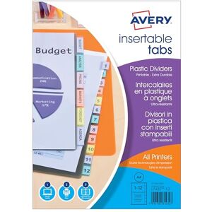 Avery Divisore A4 + tasca in polipropilene con 8 linguette Avery Divisore A4 + tasca in polipropilene con 8 linguette