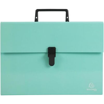 Exacompta Rif. 56763E Cartone da 4 raccoglitori per valigia con manico acquerello, soffietti rinforzati multicolori, chiusura con bottone a clip, 18 scomparti, dim 32 x 24 cm, per A4, verde Exacompta Rif. 56763E Cartone da 4 raccoglitori per valigia con manico acquerello, soffietti rinforzati multicolori, chiusura con bottone a clip, 18 scomparti, dim 32 x 24 cm, per A4, verde