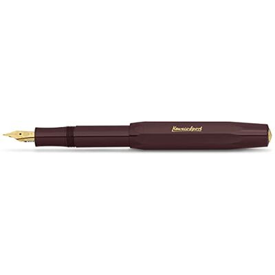 Kaweco Penna stilografica Classic Sport con pennino in acciaio placcato oro 23 carati e punta in iridio per cartucce d'inchiostro, tratto molto largo, colore: bordeaux Kaweco Penna stilografica Classic Sport con pennino in acciaio placcato oro 23 carati e punta in iridio per cartucce d'inchiostro, tratto molto largo, colore: bordeaux