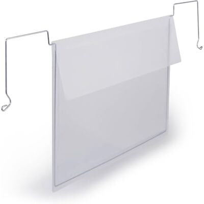 Durable Buste in PP con filo metallico integrato e aletta A5 orizzontale, porta etichetta trasparente, 50 pezzi, Durable Buste in PP con filo metallico integrato e aletta A5 orizzontale, porta etichetta trasparente, 50 pezzi,