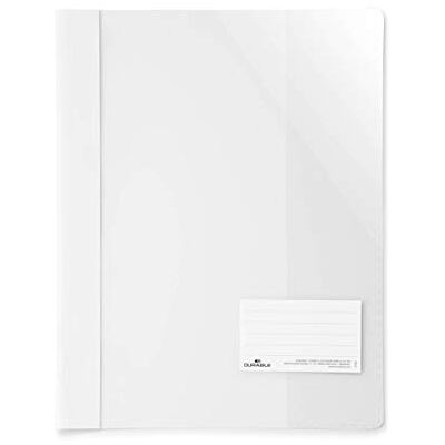 Durable Clear View Cartellina per Documenti Perforati f.to A4, Pressino Ferma Fogli ad Aghi, Bianco, Confezione da 25 Pezzi Durable Clear View Cartellina per Documenti Perforati f.to A4, Pressino Ferma Fogli ad Aghi, Bianco, Confezione da 25 Pezzi