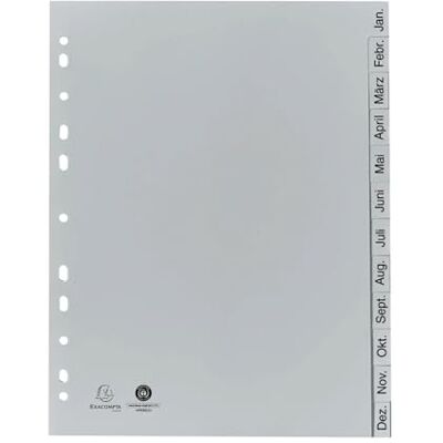 Exacompta Rif. 1812B Cartone da 25 divisori stampati mensili in PP riciclato, grigio – Januar-Dezember(tedesco) – 12 posizioni, A4, grigio Exacompta Rif. 1812B Cartone da 25 divisori stampati mensili in PP riciclato, grigio – Januar-Dezember(tedesco) – 12 posizioni, A4, grigio