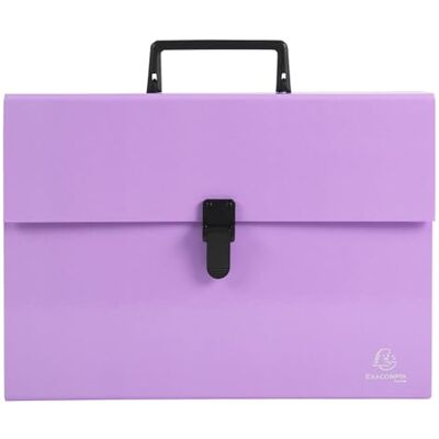 Exacompta Rif. 56765E Cartone da 4 raccoglitori per valigia con manico acquerello, soffietti rinforzati multicolori, chiusura con bottone a clip, 18 scomparti, dim 32 x 24 cm, per A4, colore viola Exacompta Rif. 56765E Cartone da 4 raccoglitori per valigia con manico acquerello, soffietti rinforzati multicolori, chiusura con bottone a clip, 18 scomparti, dim 32 x 24 cm, per A4, colore viola