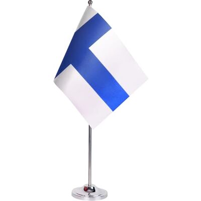 AZ FLAG Bandiera da Tavolo Finlandia 22x15 cm Finlandese Raso Base Metallo Uso interno bandiera da tavolo Suomi finitura cucita e bordi rinforzati con asta e base metallica AZ FLAG Bandiera da Tavolo Finlandia 22x15 cm Finlandese Raso Base Metallo Uso interno bandiera da tavolo Suomi finitura cucita e bordi rinforzati con asta e base metallica