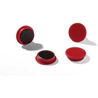Durable Magneti in plastica colorata, 37 mm (diametro), forza magnetica 1000 P, rosso, confezione da 20 pezzi Durable Magneti in plastica colorata, 37 mm (diametro), forza magnetica 1000 P, rosso, confezione da 20 pezzi