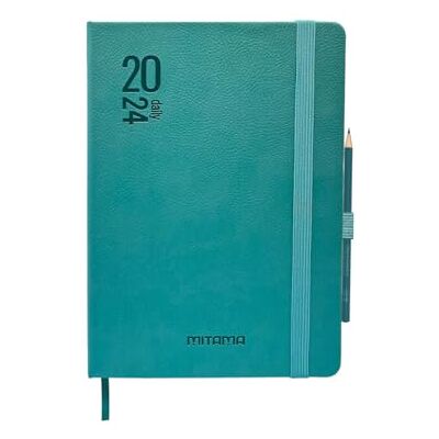 Mitama Agenda ELEGANCE TURCHESE Planner Giornaliero 12 mesi 2024-366 pagine + 66 contenuti extra Copertina in Eco-pelle + Matita Coordinata 15 x 21 cm Mitama Agenda ELEGANCE TURCHESE Planner Giornaliero 12 mesi 2024-366 pagine + 66 contenuti extra Copertina in Eco-pelle + Matita Coordinata 15 x 21 cm