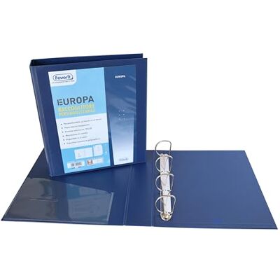 Favorit Raccoglitore Europa personalizzabile 22 x 30 cm 4 anelli a D altezza 50 mm, blu Favorit Raccoglitore Europa personalizzabile 22 x 30 cm 4 anelli a D altezza 50 mm, blu