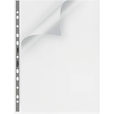 Rexel Nyrex Premium Buste perforate, formato A4, con dorso grigio, apertura superiore e sinistra, confezione da 25, , 90 micron Rexel Nyrex Premium Buste perforate, formato A4, con dorso grigio, apertura superiore e sinistra, confezione da 25, , 90 micron