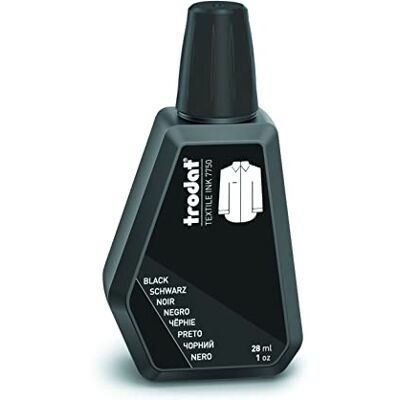 Trodat Inchiostro per Tessuti 7750 Colore Nero, per Ricaricare Cuscinetti Neutri per Timbri Manuali, Contenuto 28 ml, Atossico e Dermatologicamente Testato Trodat Inchiostro per Tessuti 7750 Colore Nero, per Ricaricare Cuscinetti Neutri per Timbri Manuali, Contenuto 28 ml, Atossico e Dermatologicamente Testato