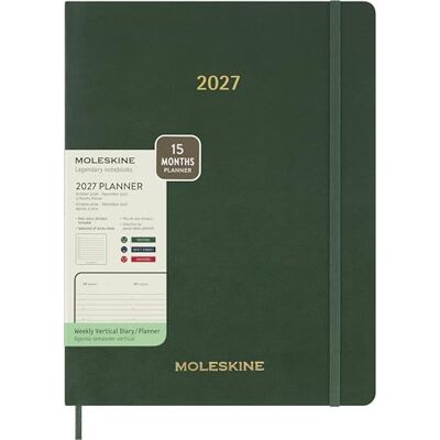 Moleskine 15 Monate Essential Wochenkalender 2026/2027, 1 Wo = 2 Seiten, vertikal, XXL, weicher Einband, Myrtengrün Moleskine 15 Monate Essential Wochenkalender 2026/2027, 1 Wo = 2 Seiten, vertikal, XXL, weicher Einband, Myrtengrün