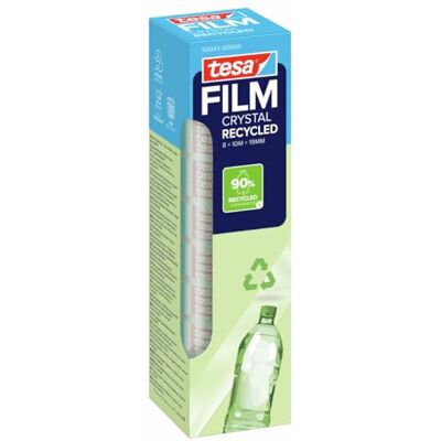 Tesa film CRYSTAL RECYCLED nastro adesivo altamente trasparente supporto film 90% plastica riciclata da rifiuti di consumo (PCR PET) resistente agli strappi 8 rotoli á 10 m x 19 mm Tesa film CRYSTAL RECYCLED nastro adesivo altamente trasparente supporto film 90% plastica riciclata da rifiuti di consumo (PCR PET) resistente agli strappi 8 rotoli á 10 m x 19 mm
