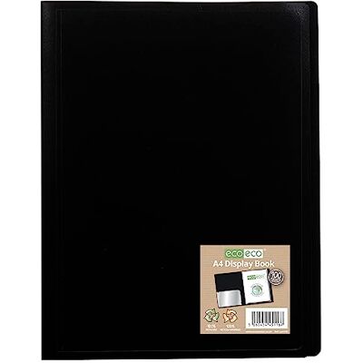 eco-eco Cartella portadocumenti in formato A4, 100% riciclata, 100 tasche, copertina flessibile, colore nero, eco-eco Cartella portadocumenti in formato A4, 100% riciclata, 100 tasche, copertina flessibile, colore nero,