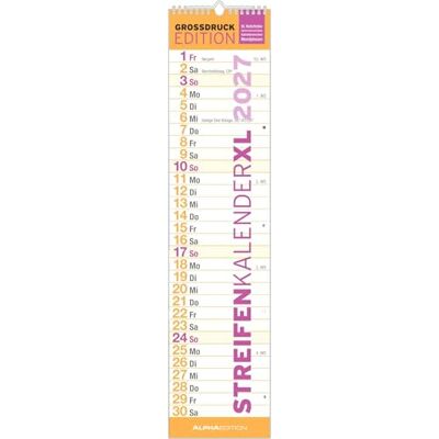 Alpha GROSSDRUCK Streifenplaner XL 2027: Streifenkalender 15x64 cm mit Großdruck, farblich markierten Wochenenden, Feiertagen & Mondphasen, ideal für Haushalt, Familie & Büro Alpha GROSSDRUCK Streifenplaner XL 2027: Streifenkalender 15x64 cm mit Großdruck, farblich markierten Wochenenden, Feiertagen & Mondphasen, ideal für Haushalt, Familie & Büro