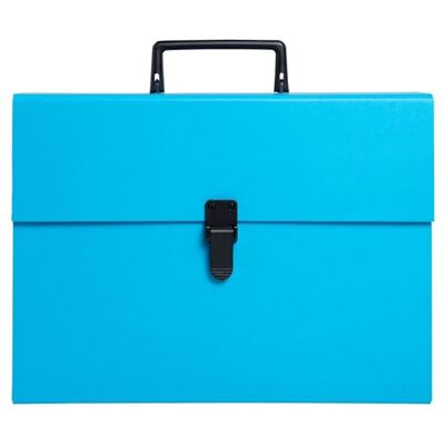 Exacompta Rif. 58422E Cartone di 4 raccoglitori per valigia con manico Economic, copertina riavvolta carta, chiusura a pulsante, 20 scomparti, dim 34 x 25 x 8 cm, turchese Exacompta Rif. 58422E Cartone di 4 raccoglitori per valigia con manico Economic, copertina riavvolta carta, chiusura a pulsante, 20 scomparti, dim 34 x 25 x 8 cm, turchese