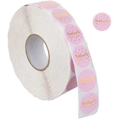 Relaxdays Etichette Handmade with Love - 2500 pz, ø25mm, Rosa/Oro Relaxdays Etichette Handmade with Love - 2500 pz, ø25mm, Rosa/Oro