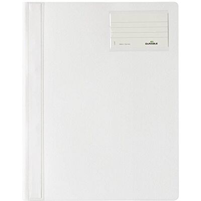 Durable Cartellina ad aghi opaca, pressino fermafogli in plastica, finestra personalizzabile, f.to A4+, bianco, confezione da 25 pezzi Durable Cartellina ad aghi opaca, pressino fermafogli in plastica, finestra personalizzabile, f.to A4+, bianco, confezione da 25 pezzi