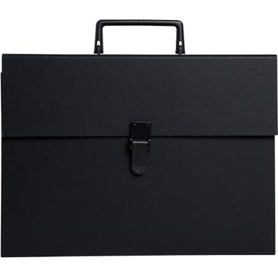 Exacompta Rif. 58421E Cartone da 4 raccoglitori per valigia con manico Economy copertina riavvolta carta chiusura a pulsante 20 scomparti dim 38,5 x 25 x 12 cm colore nero Exacompta Rif. 58421E Cartone da 4 raccoglitori per valigia con manico Economy copertina riavvolta carta chiusura a pulsante 20 scomparti dim 38,5 x 25 x 12 cm colore nero