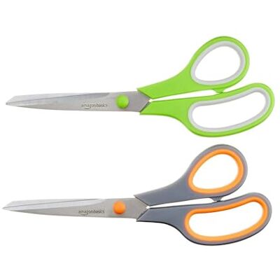 Amazon Basics Forbici in Acciaio Inox Multiuso con Impugnatura Confortevole, Rivestimento PVD, Confezione da 2, Adatte per Ufficio, Casa e Cucina, Multicolore Amazon Basics Forbici in Acciaio Inox Multiuso con Impugnatura Confortevole, Rivestimento PVD, Confezione da 2, Adatte per Ufficio, Casa e Cucina, Multicolore