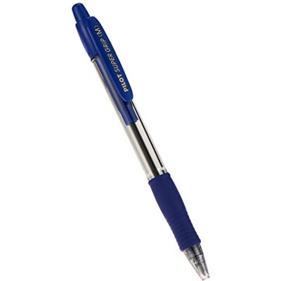 PILOT Super Grip Penna a sfera a scatto ricaricabile con grip in gomma, Punta Media 1 mm, Blu PILOT Super Grip Penna a sfera a scatto ricaricabile con grip in gomma, Punta Media 1 mm, Blu