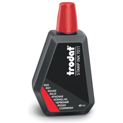 Trodat 7011, Flacone di Inchiostro Rosso per la Ricarica dei Tamponi o Cuscinetti, 60 ml, Inchiostro a Base d'Acqua per Timbrare Documenti, Impronte Pulite e Nitide, Tappo Richiudibile Trodat 7011, Flacone di Inchiostro Rosso per la Ricarica dei Tamponi o Cuscinetti, 60 ml, Inchiostro a Base d'Acqua per Timbrare Documenti, Impronte Pulite e Nitide, Tappo Richiudibile