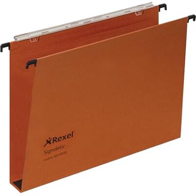 Rexel Signaletic Cartelle Sospese per cassetto con fondo a U da 3 cm, Interasse 39 cm, Arancione, Confezione da 25 pz, 210500 Rexel Signaletic Cartelle Sospese per cassetto con fondo a U da 3 cm, Interasse 39 cm, Arancione, Confezione da 25 pz, 210500