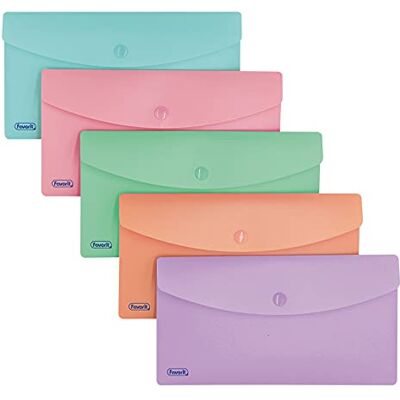 Favorit Buste Con Bottone Pastello, DL, Polipropilene, Opaco, Confezione da 30 pezzi, Colori Assortiti Favorit Buste Con Bottone Pastello, DL, Polipropilene, Opaco, Confezione da 30 pezzi, Colori Assortiti