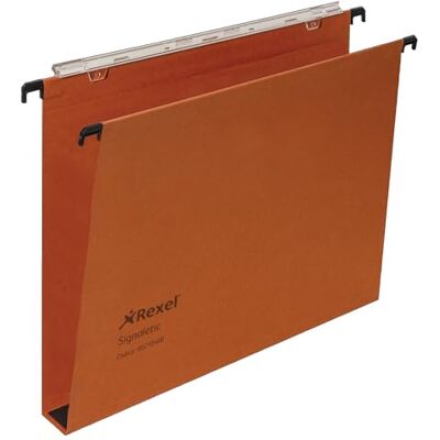 Rexel Signaletic Cartelle Sospese per cassetto con fondo a U da 3 cm, Interasse 33 cm, Arancione, Confezione da 25 pz, 210400 Rexel Signaletic Cartelle Sospese per cassetto con fondo a U da 3 cm, Interasse 33 cm, Arancione, Confezione da 25 pz, 210400