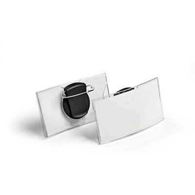 Durable Portanome con combi clip, spilla e clip a coccodrillo, leggermente convesso, no cornice, 40x75 mm, trasparente, confezione da 25 pezzi Durable Portanome con combi clip, spilla e clip a coccodrillo, leggermente convesso, no cornice, 40x75 mm, trasparente, confezione da 25 pezzi