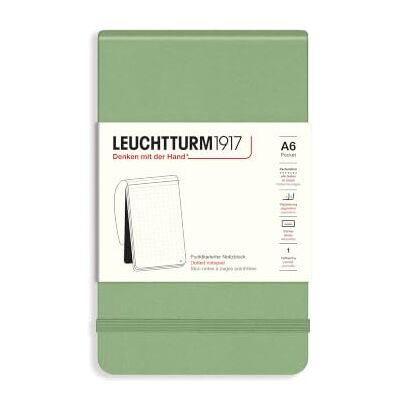LEUCHTTURM1917 Blocco note A6, 184 pagine, Sage, Puntinato Copertina rigida, puntinato, fogli perforati, indice, numeri di pagina, cucito a filo, senza acidi LEUCHTTURM1917 Blocco note A6, 184 pagine, Sage, Puntinato Copertina rigida, puntinato, fogli perforati, indice, numeri di pagina, cucito a filo, senza acidi