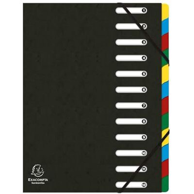 Exacompta Rif. 55121E Cartone da 6 raccoglitori HARMONIKA con elastici e finestre tagliate copertina in carta lucida retro estensibile 12 scomparti per A4 dim 24,5 x 32 cm nero Exacompta Rif. 55121E Cartone da 6 raccoglitori HARMONIKA con elastici e finestre tagliate copertina in carta lucida retro estensibile 12 scomparti per A4 dim 24,5 x 32 cm nero