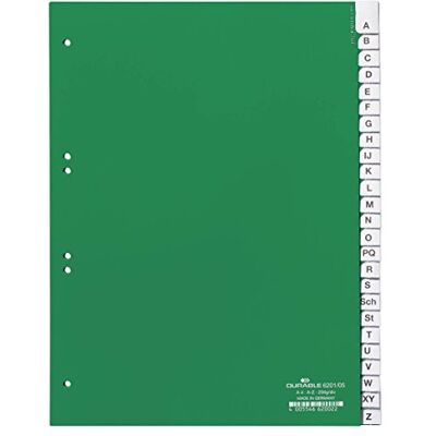 Durable Divisorio con cavalierini termosaldati e set di etichette stampate e preinserite, f.to A4, 25 tasti, foratura 60/80 + 80x80x80 mm, verde Durable Divisorio con cavalierini termosaldati e set di etichette stampate e preinserite, f.to A4, 25 tasti, foratura 60/80 + 80x80x80 mm, verde
