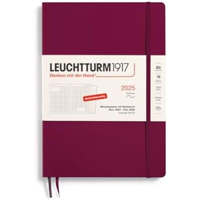 LEUCHTTURM1917 Agenda mensile e taccuino 2025, Composition B5, copertina morbida, 16 mesi, 80 g, a righe, Port Red LEUCHTTURM1917 Agenda mensile e taccuino 2025, Composition B5, copertina morbida, 16 mesi, 80 g, a righe, Port Red