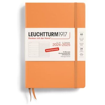 LEUCHTTURM1917 Agenda settimanale 2025, formato A5, copertina rigida, 18 mesi, 80 g, a righe, albicocca LEUCHTTURM1917 Agenda settimanale 2025, formato A5, copertina rigida, 18 mesi, 80 g, a righe, albicocca