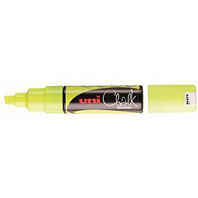 Uni-Ball Pennarello per vetri e gessetto UNI CHALK PWE-8K giallo neon Pennarelli fluorescenti con punta a cuneo da 8 mm per finestre, lavagne e specchi Uni-Ball Pennarello per vetri e gessetto UNI CHALK PWE-8K giallo neon Pennarelli fluorescenti con punta a cuneo da 8 mm per finestre, lavagne e specchi