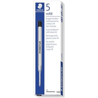 Staedtler Set di 5 ricariche per penne a sfera formato G2, nero, larghezza linea M, 458 M-9 Staedtler Set di 5 ricariche per penne a sfera formato G2, nero, larghezza linea M, 458 M-9