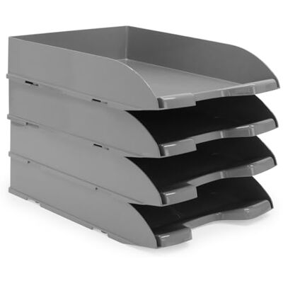 Waytex Confezione da 4 cestini per posta A4 in plastica opaca, colore: grigio Waytex Confezione da 4 cestini per posta A4 in plastica opaca, colore: grigio