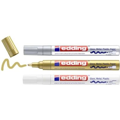 Edding 750 Marcatori a Vernice Lucida, Bianco, Oro, Argento, Set da 10, Punta Rotonda 2-4 Mm, Pennarello Indelebile per Vetro, Pietra, Legno, Plastica, Carta, Impermeabile, Alta Copertura Edding 750 Marcatori a Vernice Lucida, Bianco, Oro, Argento, Set da 10, Punta Rotonda 2-4 Mm, Pennarello Indelebile per Vetro, Pietra, Legno, Plastica, Carta, Impermeabile, Alta Copertura