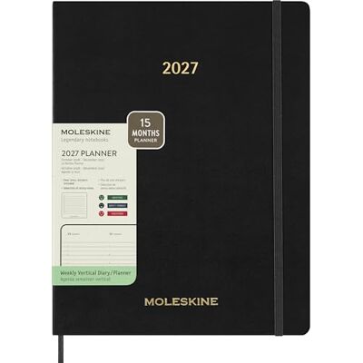 Moleskine 15 Monate Essential Wochenkalender 2026/2027, 1 Wo = 2 Seiten, vertikal, XXL, weicher Einband, Schwarz Moleskine 15 Monate Essential Wochenkalender 2026/2027, 1 Wo = 2 Seiten, vertikal, XXL, weicher Einband, Schwarz